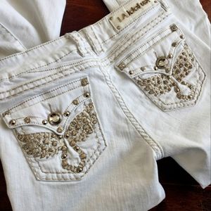LA Idol White Rhinestone Bootcut Jeans